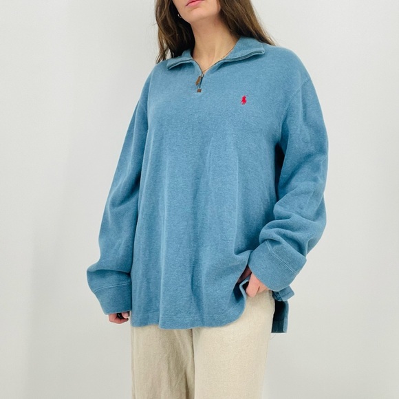 SOLD ralph lauren sky blue quarter zip pullover sweatshirt 100% cotton size XL - Picture 8 of 8